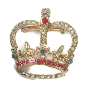 Rhinestone Encrusted Crown Brooch, Jewelry,