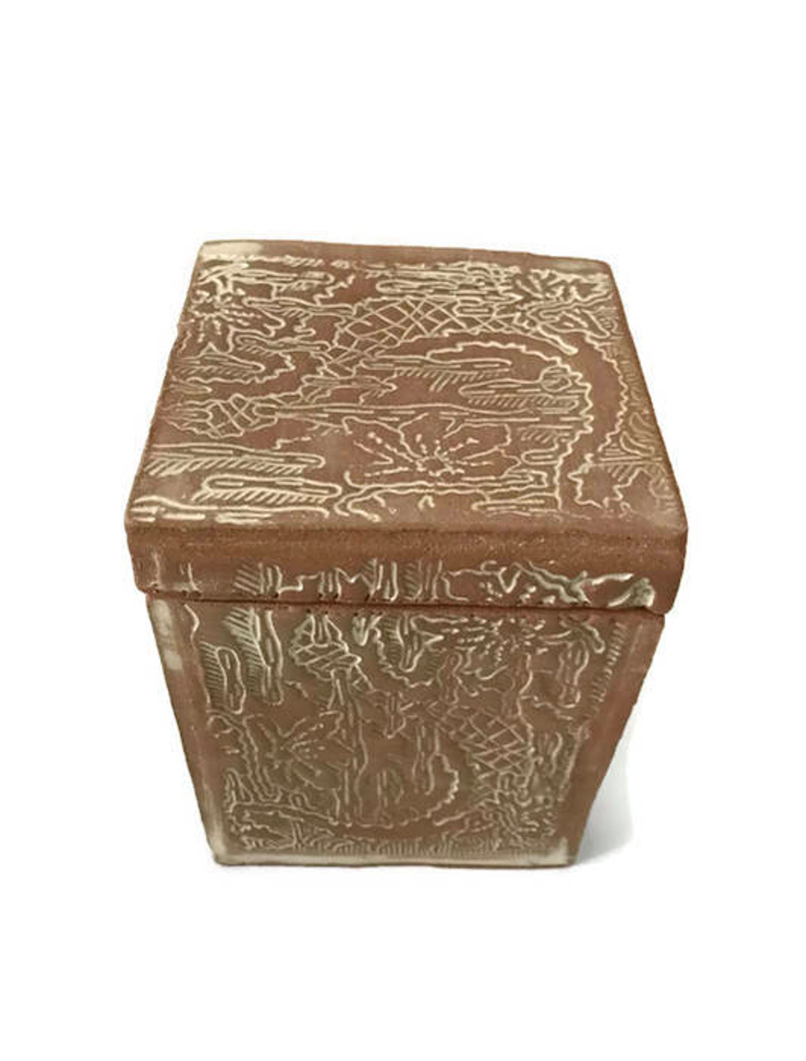 Unique Etched Natural Clay Box With Lid Intricate Artwork Etsy