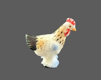 Miniature Porcelain Rooster |  Made in Japan | Tiny Chicken Figurine | Collectible Pottery Animal | 1970s | Pocket Rooster