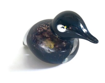 Handmade Glass Bird Figurine | MCM Paperweight, Black Head