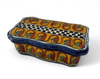 Caixa de lembrancinhas artesanal em cerâmica Talavera mexicana | Recipiente colorido para recordações