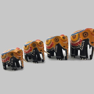Vintage Wooden Elephants, Artfully Painted, 4 Graduated Sizes, Lucky Elephants, African Folk Art