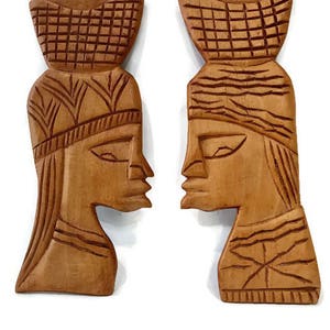 2 Carved Wooden Wall Plaques / Hand Crafted Ethnic Art / Pair of Tribal Wooden Carvings