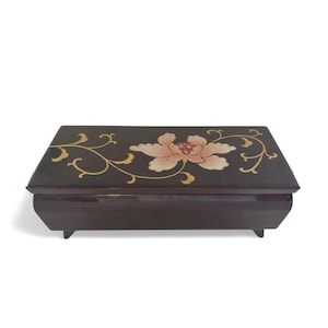 Vintage Japanese Lacquerware Musical Jewelry Box | Floral Motif Treasures Box | Beautifully Decorated and Plays a Lovely Melody