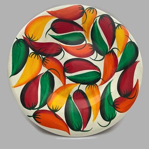 Vintage Tonala Wall Plate with Chilli Peppers | Colourful Folk Art from Mexico | Home Decor | Mexican Pottery | Ceramics