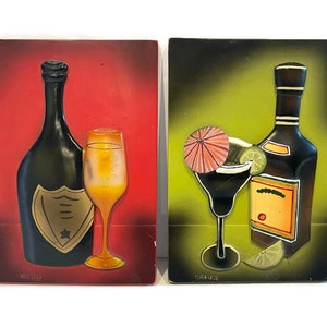2 Vintage Wall Tiles | Artist Will Rafuse | 3D Kitschy Ceramic Bar Art | Cocktail Pictures | Mid Century Modern Style