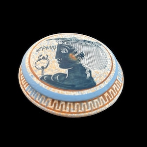 Greek Hermes Trinket Box – Vintage Hand Painted Ceramic with Lid – Greek Mythology Decor, Ring Box, Jewelry Storage