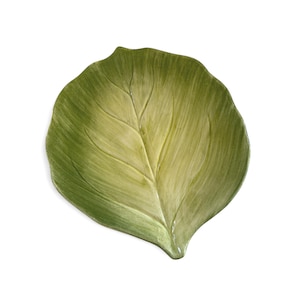 Green Leaf Majolica Plate | Made in Portugal Serving Dish | Decorative Tableware | Collectible Majolica Pottery | Dishware | Centerpiece