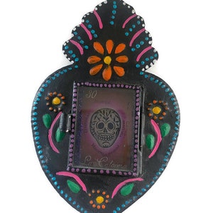 Mexican Tin Shadow Box | Sacred Heart Wall Hanging | Day of the Dead | La Calavera Skull