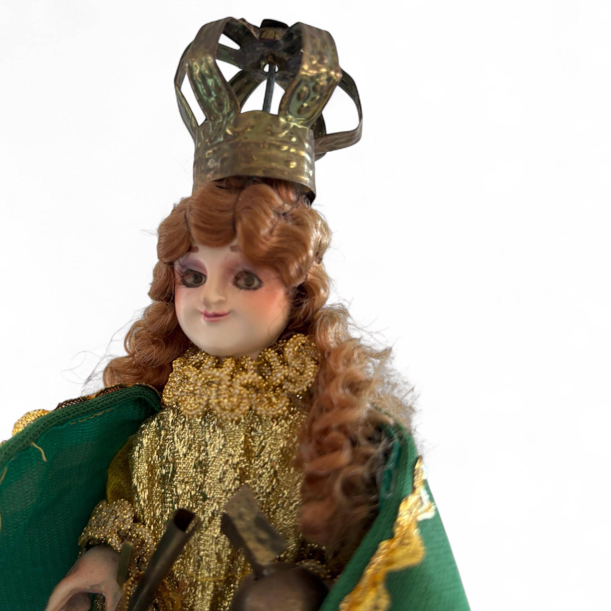 Vintage Infant Jesus of Prague Statue | Santo Nino, Green Cape