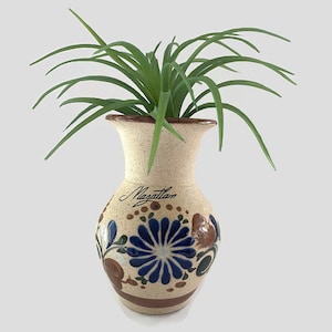 Tonala Keramik Vase mit Blumenmuster | Volkskunst aus Mexiko | Traditionelle mexikanische Kunstkeramik | Handarbeit | vom Künstler signiert,
