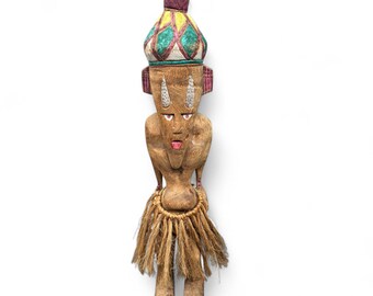 Hand-Painted Tribal Wood Carving: Ethnic Folk Art Sculpture