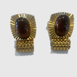 Art Deco Style Cuff Links | Gold Type with Amber Stone | Mens Accessories | Suit and Tie Cuff Links | Weddings and Graduations