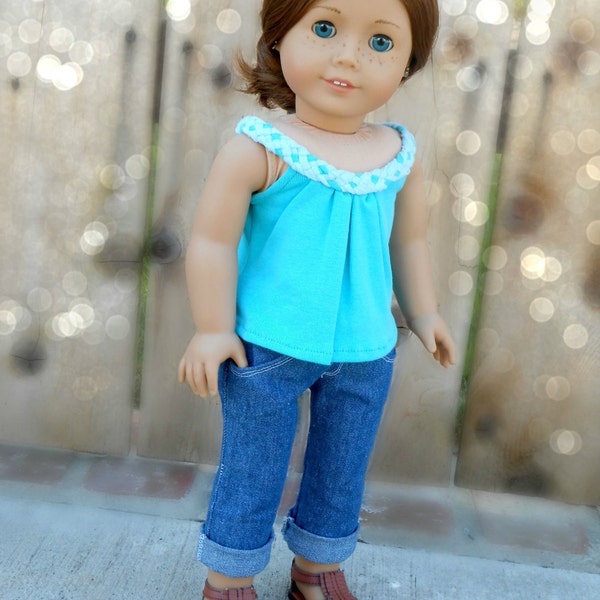 Blue/Turquoise Breezy Summer Tank Top for American Girl Dolls