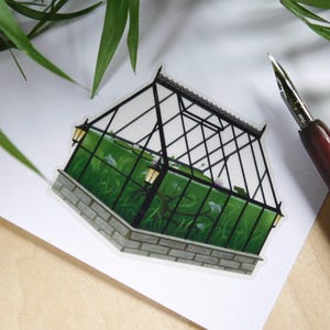 Pegatina de vinilo transparente con diseño de pequeño invernadero, pegatina con temática de plantas, pegatina resistente al agua, pegatina para portátil, pegatina para botella de agua