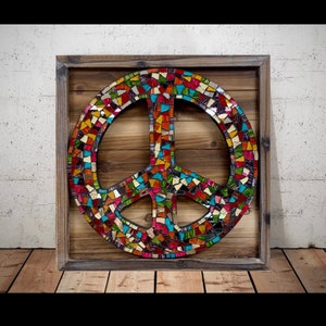 Peaceful Mosaic Wall Art  14x14x2" Hippie Decor