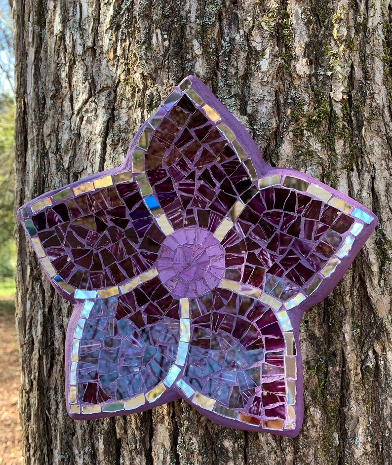 Handcrafted Mosaic Flower,Decorative Mosaic Artwork,Purple Summer Flower art-mosaic flower wall hanging-home decor-housewarming gift