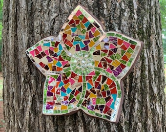 Artisanal Mosaic Flower / Decorative Mosaic Artwork / Multicolor Flower art-mosaic / wall hanging / 9x9x1 1/4"