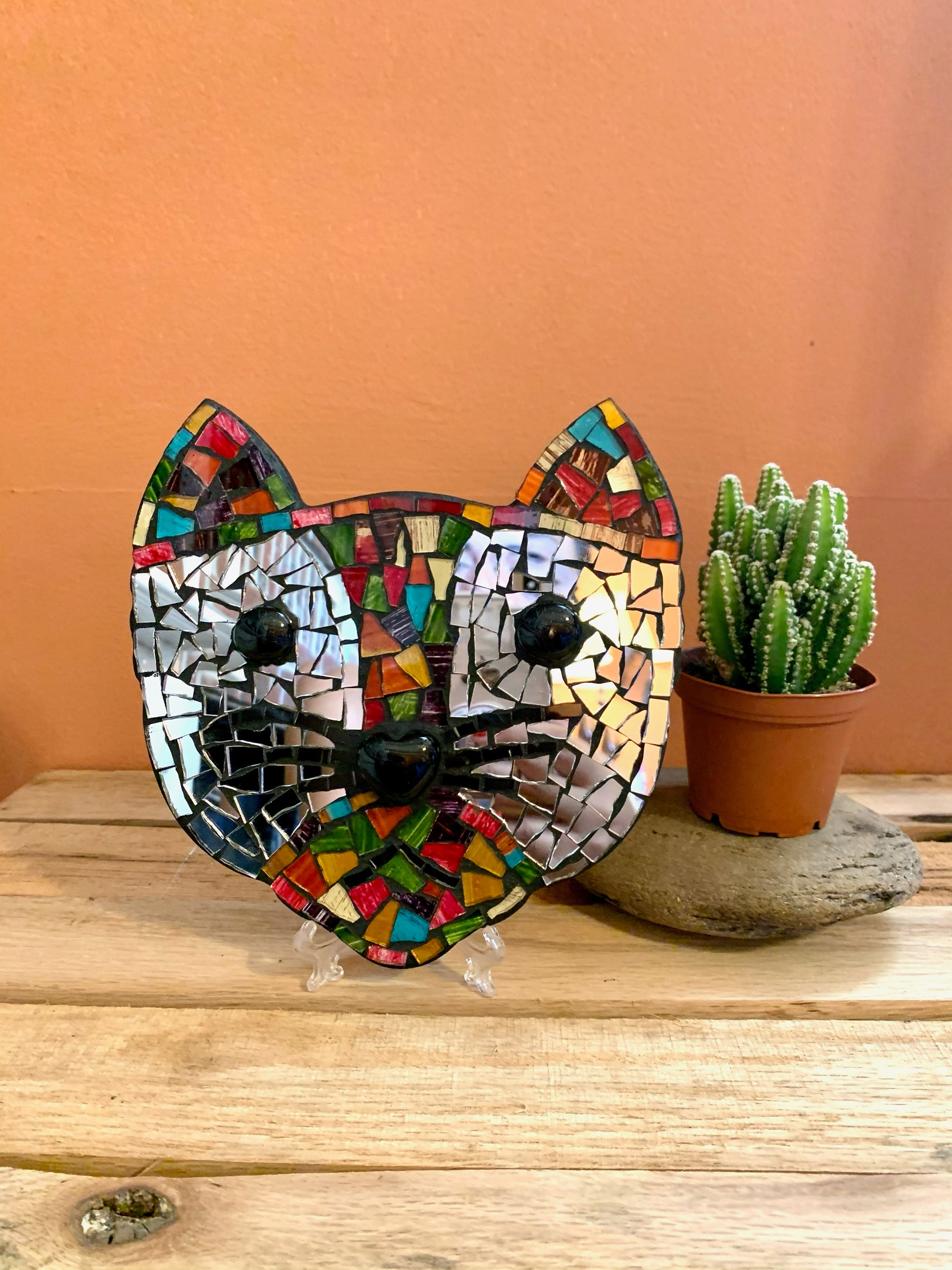 Handgemachte Mosaik Katze Katzen Wandbehang Figaro Mosaik