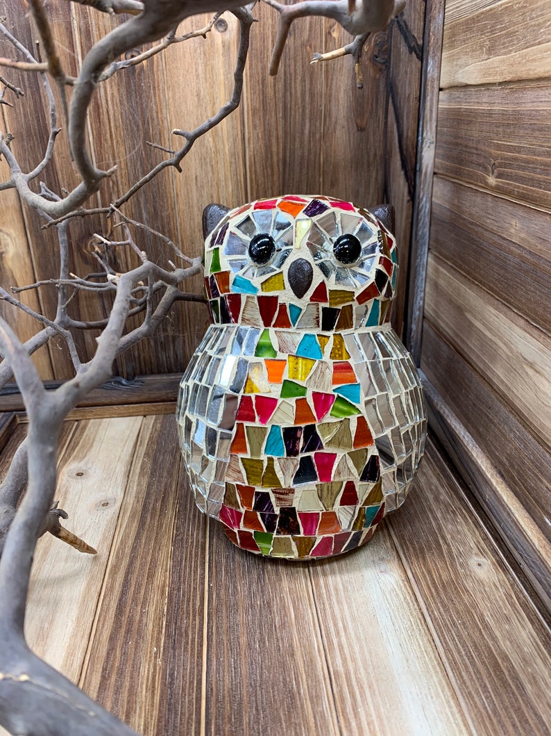 Artisanal Mosaic Owl Handmade Owl Wall Decor Looking Glass Etsy