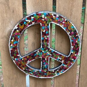 Mosaic Peace Sign /  Wall Art  12"/16" Round Symbol / 70's Decor.