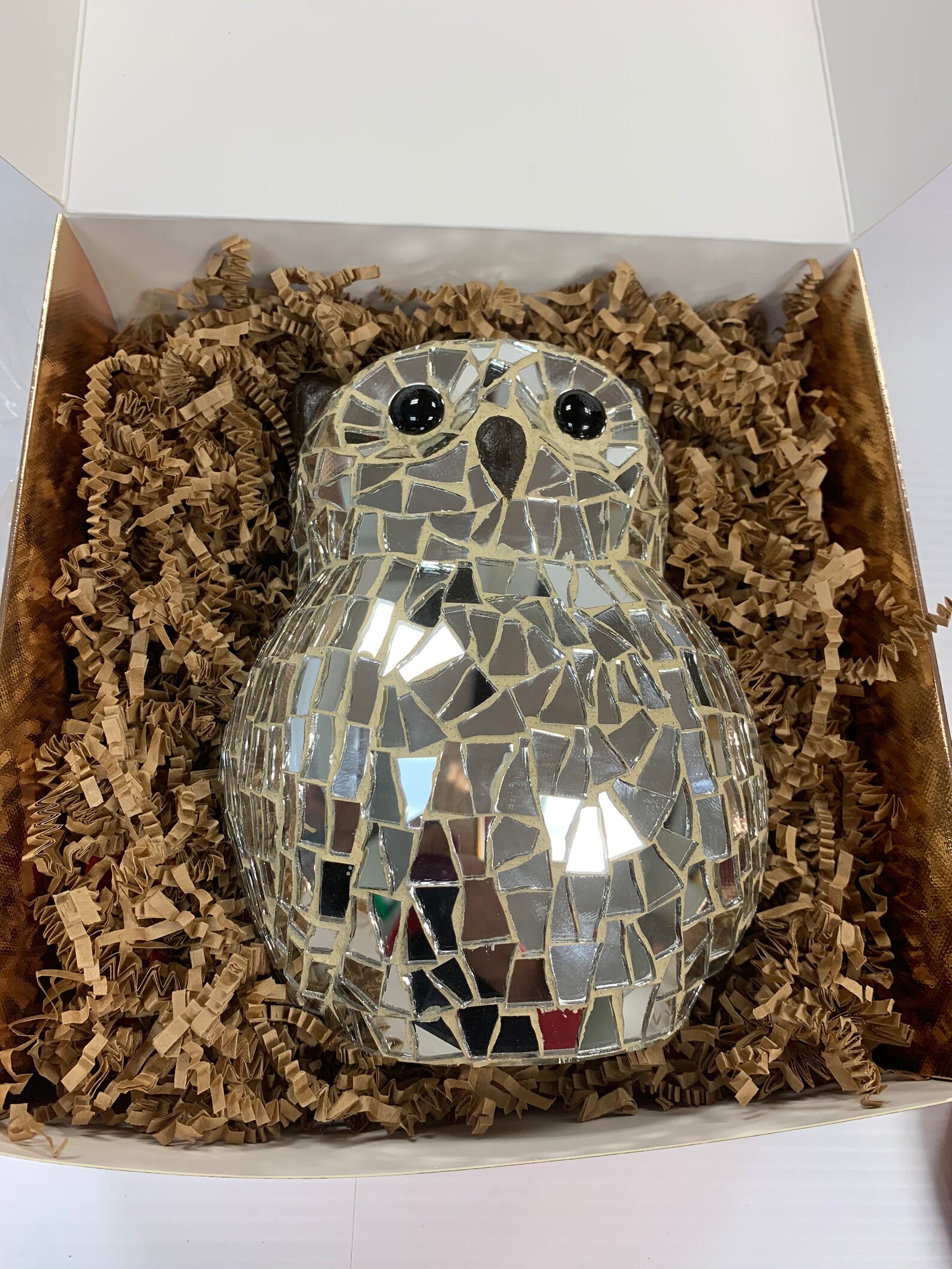 Artisanal Mosaic Owl , Handmade Owl Wall Decor, Looking Glass Mosaic