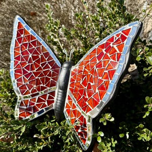 Looking Glass Mosaic Butterfly,Red Butterfly,Artisanal Mosaic Monarch Butterfly,Garden Wall art,Housewarming Butterfly,Outdoor Ceramic Art.