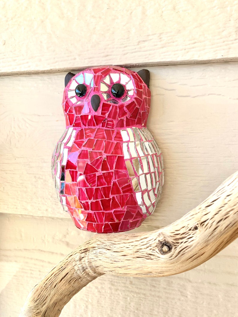 Artisanal Mosaic Owl , Handmade Owl Wall Decor, Looking Glass Mosaic