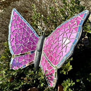 Artisanal Mosaic Mosaic Butterfly,Glass Mosaic Butterfly,Pink Butterfly,,Garden Wall art,Housewarming Butterfly,Outdoor Ceramic Art.