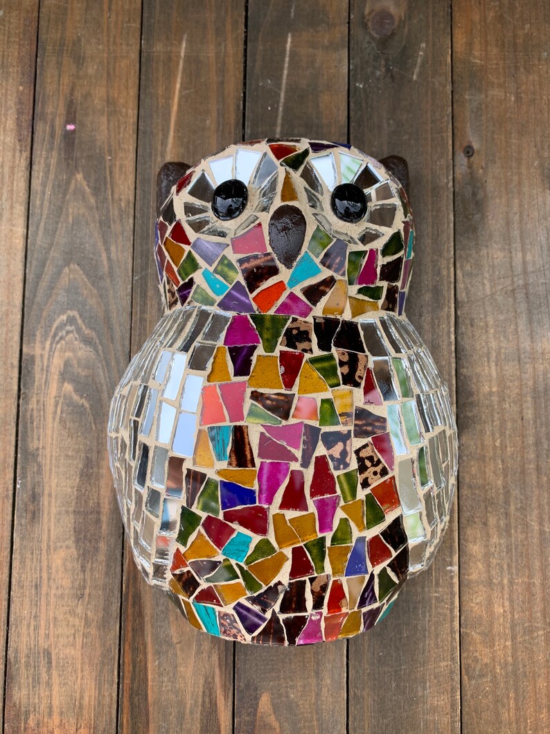 Artisanal Mosaic Owl Handmade Owl Wall Decor Looking Glass Etsy