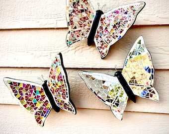 Handmade Mosaic Glass Butterfly Wall Hanging, Summer Decor (11x10.5x4)
