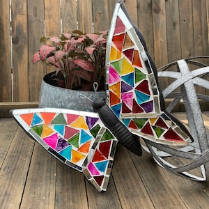 Artisanal Mosaic Butterfly,Looking Glass Mosaic Butterfly,Multicolor Butterfly,Garden Wall art,Housewarming Butterfly,Outdoor Ceramic Art.