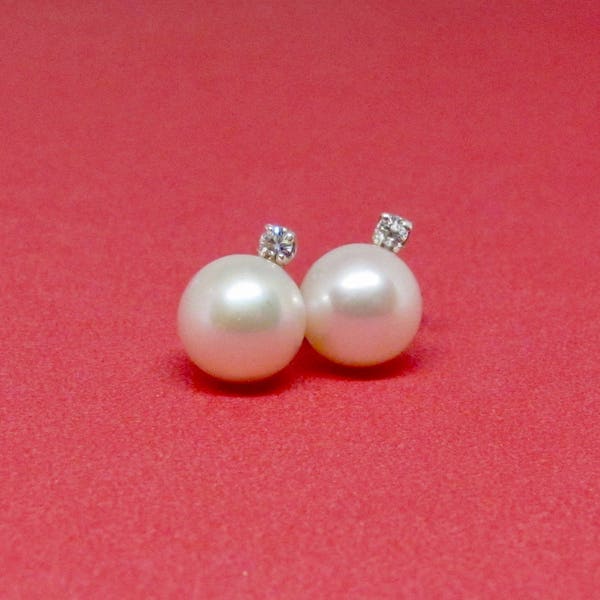7mm echte Akoya-Perle und Moissanite/Diamant-Ohrringe in Sterling-Silber