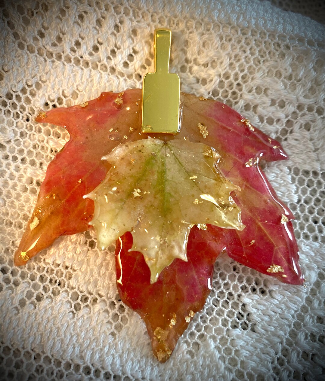 14ct Gold Pendant Holder on Two Preserved Fall Leaves. Etsy