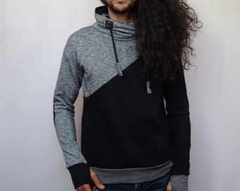 Sweat à capuche homme bicolore original gris noir