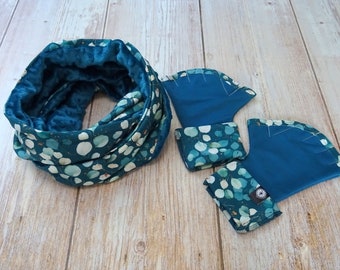 Cadeau femme original snood et mitaines à fleurs