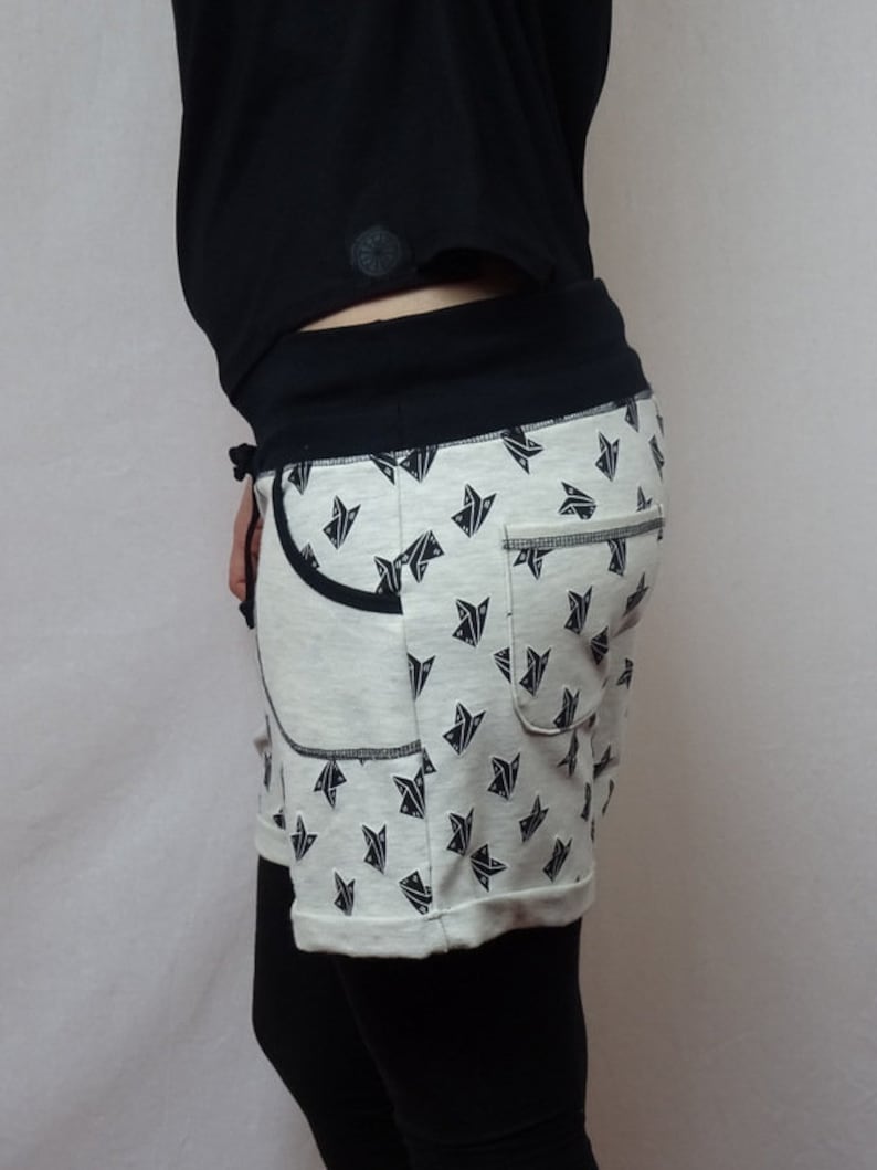 origami airplane patterned beige sweat shorts short woman pattern origami streetwear