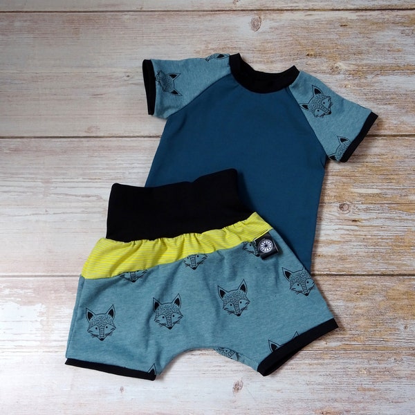 Short évolutif et T-shirt unisexe motif renards hérissons pirates baleines...