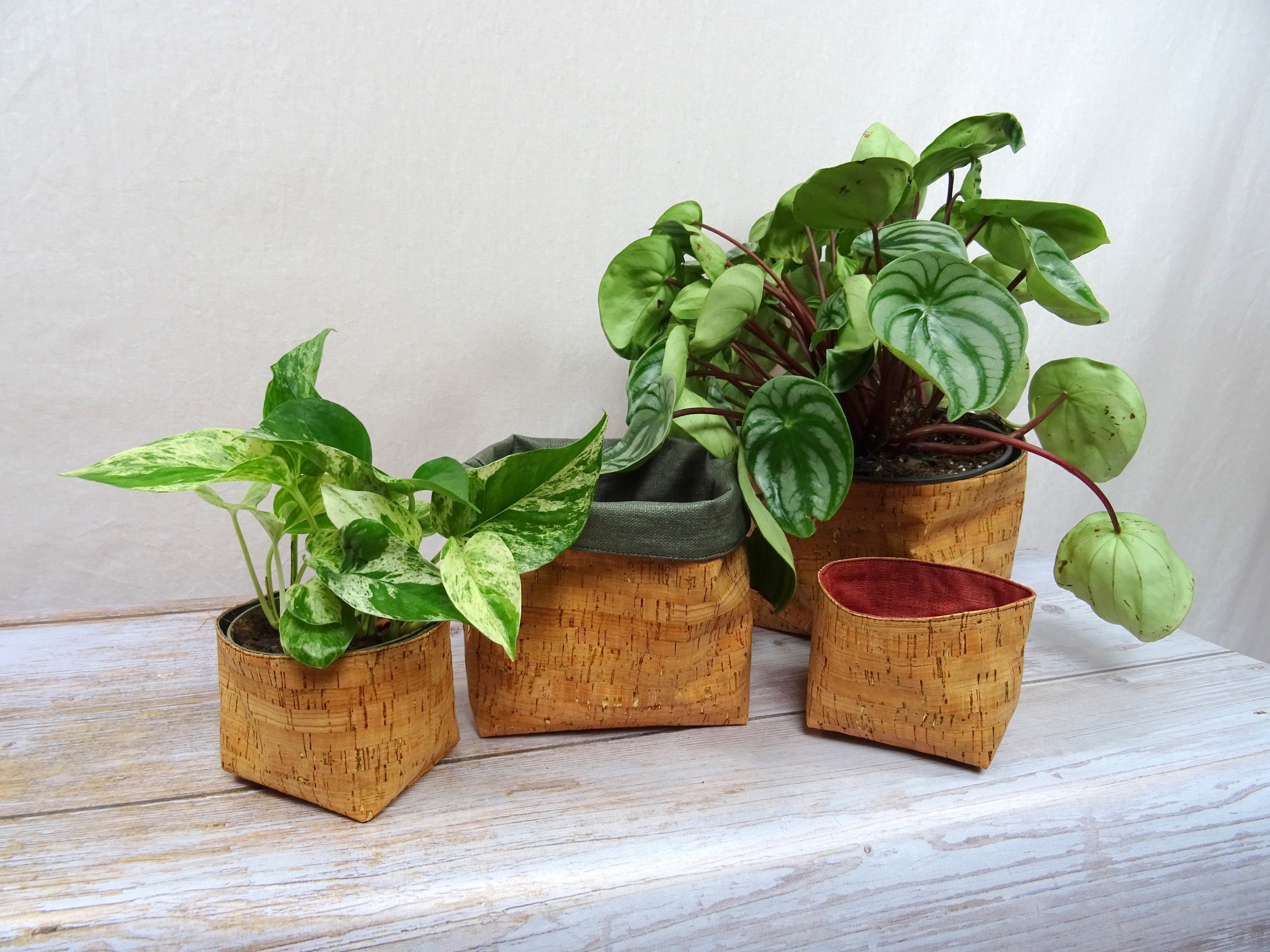 Cadeau Maman Cache Pot Vide Poche en Liège et Lin Enduit