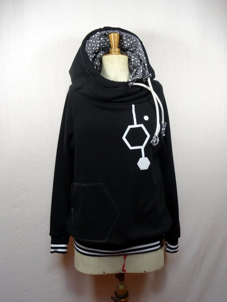 original black and white pattern hooded women/'s geometric