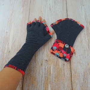Original adult mittens with vintage flower pattern 2-fleur multi/gris
