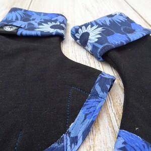 Original adult mittens with vintage flower pattern 5-fleur bleu/noir