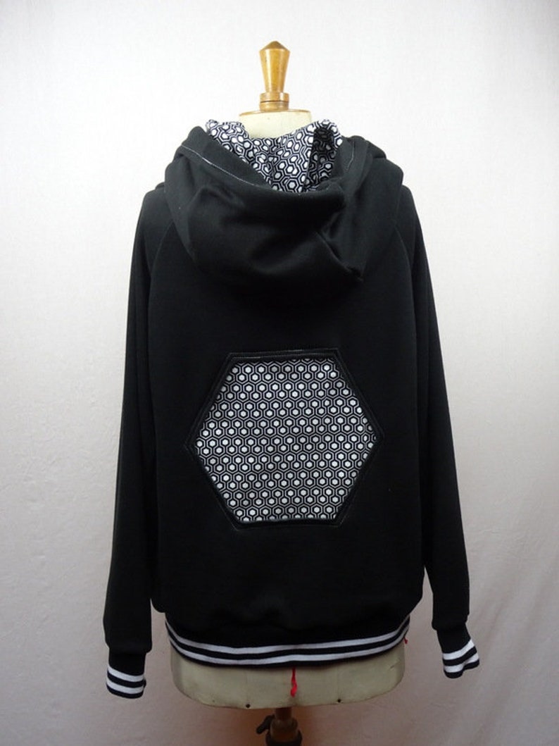 original black and white pattern hooded women/'s geometric