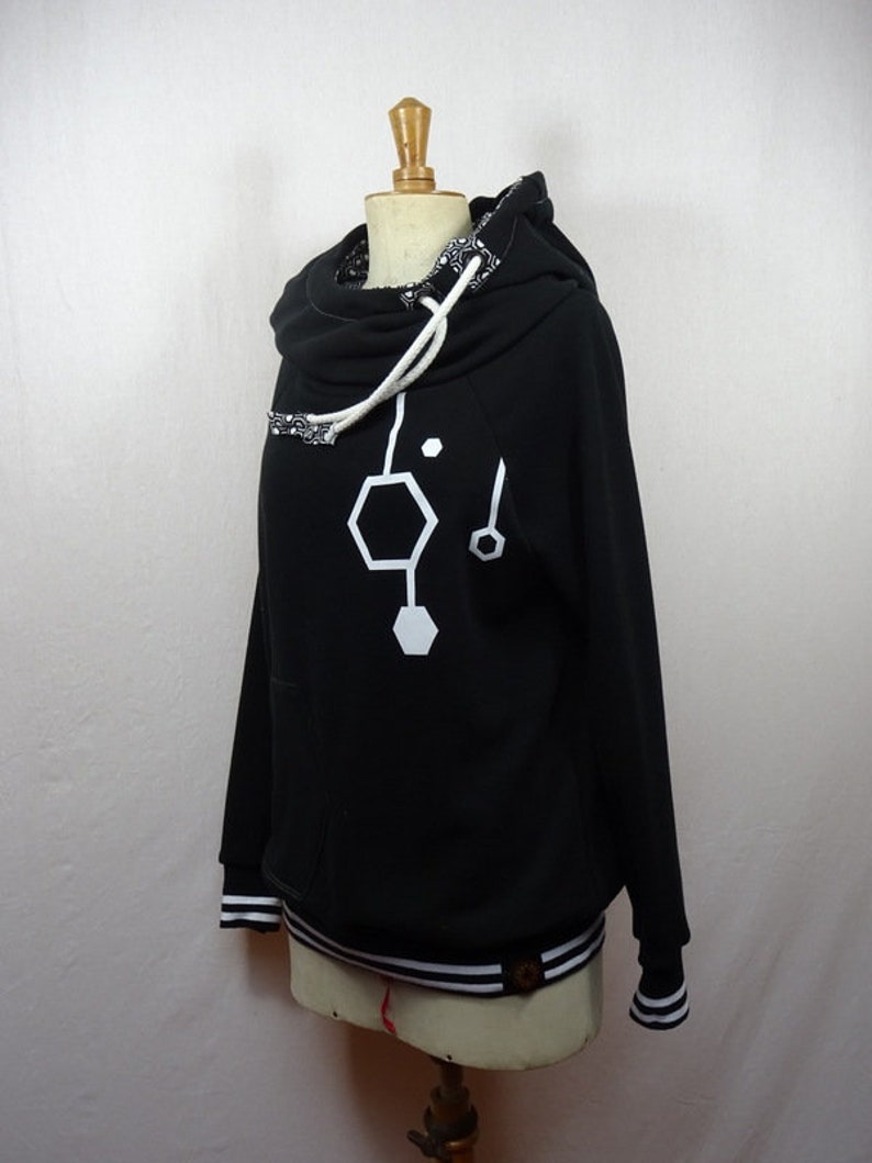 original black and white pattern hooded women/'s geometric