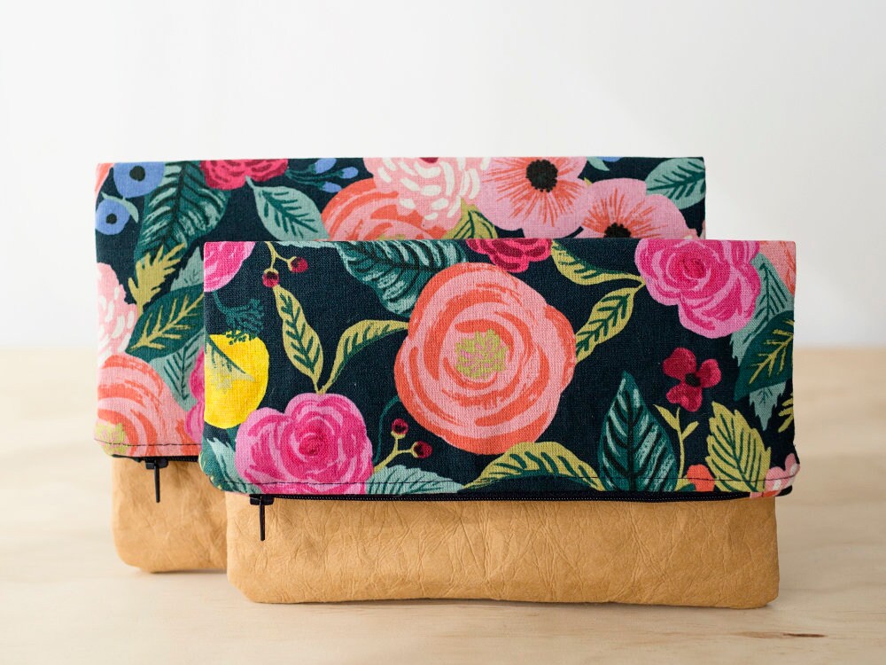 navy floral clutch bag