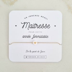 Merci Maîtresse | Bracelet personnalisé pour cadeau de fin d’année scolaire | Perle coeur, Goldfilled14k. Bijou résistant à l'eau | Tadaam