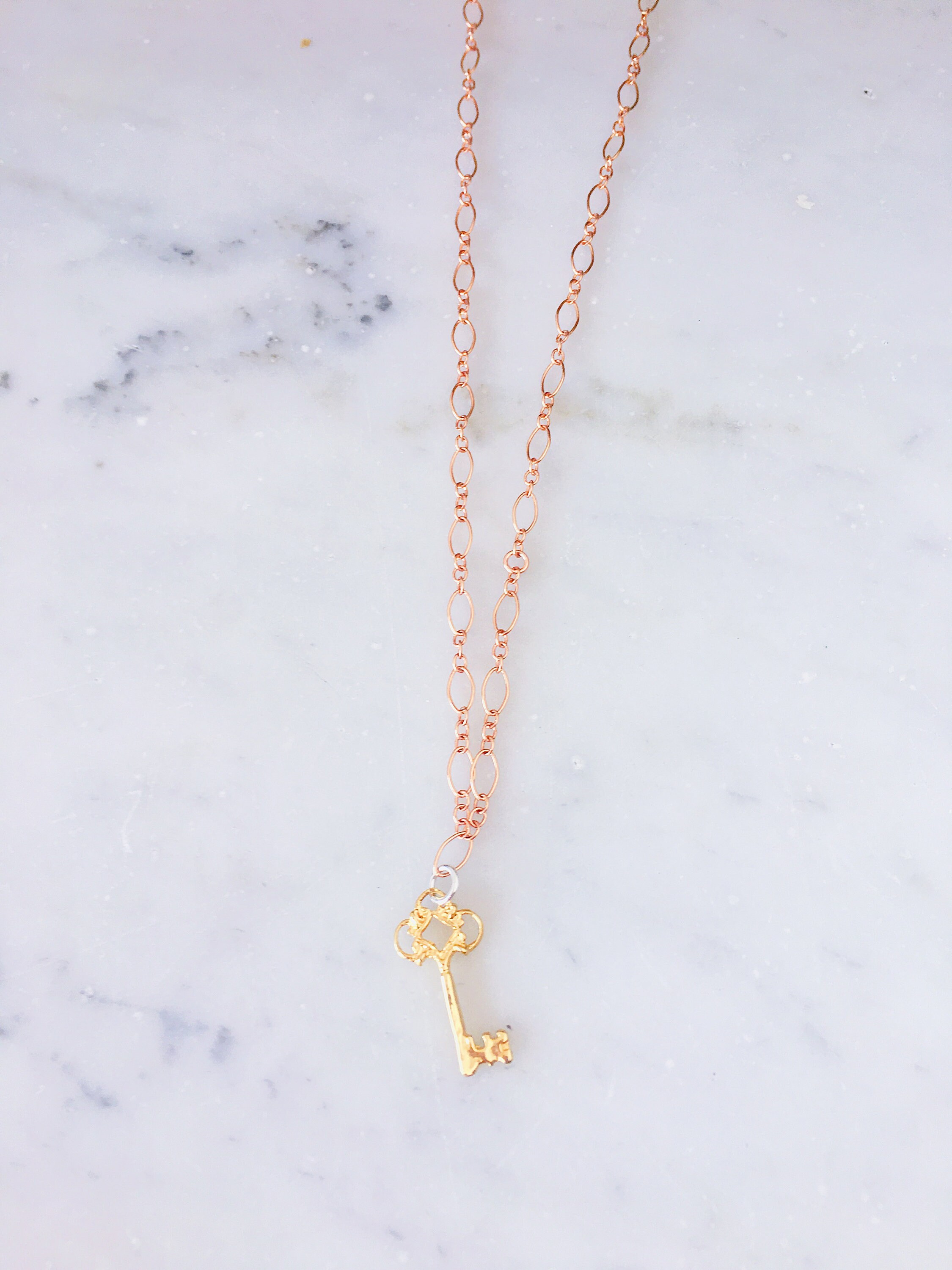 Gold Key on Rose Gold Necklace