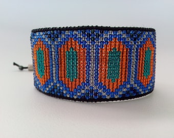 "Peacock" blue and orange bracelet