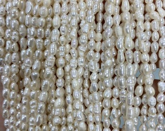 Natural Baroque Freshwater Pearl Beads: 2.8-3.2mm White Semi Product DIY Pearl Bare Beads,Handmade Jewelry Supplies 15"
