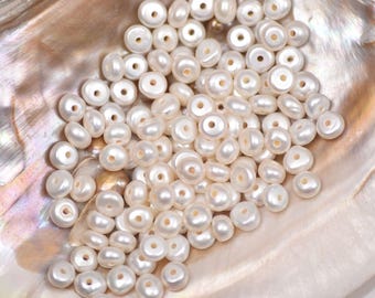 10pcs White Freshwater Pearls: 7mm Natural Flat Beads - DIY Pearl Jewelry Making Supplies for Bracelet & Necklace